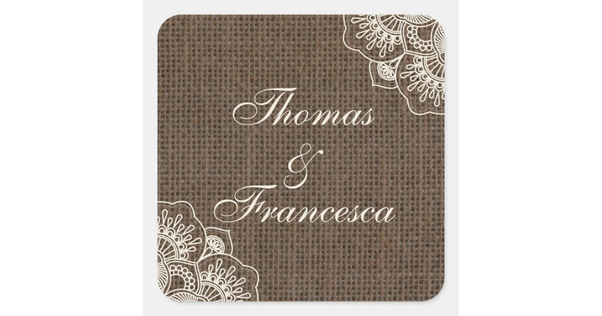 Filipiniana Lace on Burlap Rustic Wedding Sticker | Zazzle