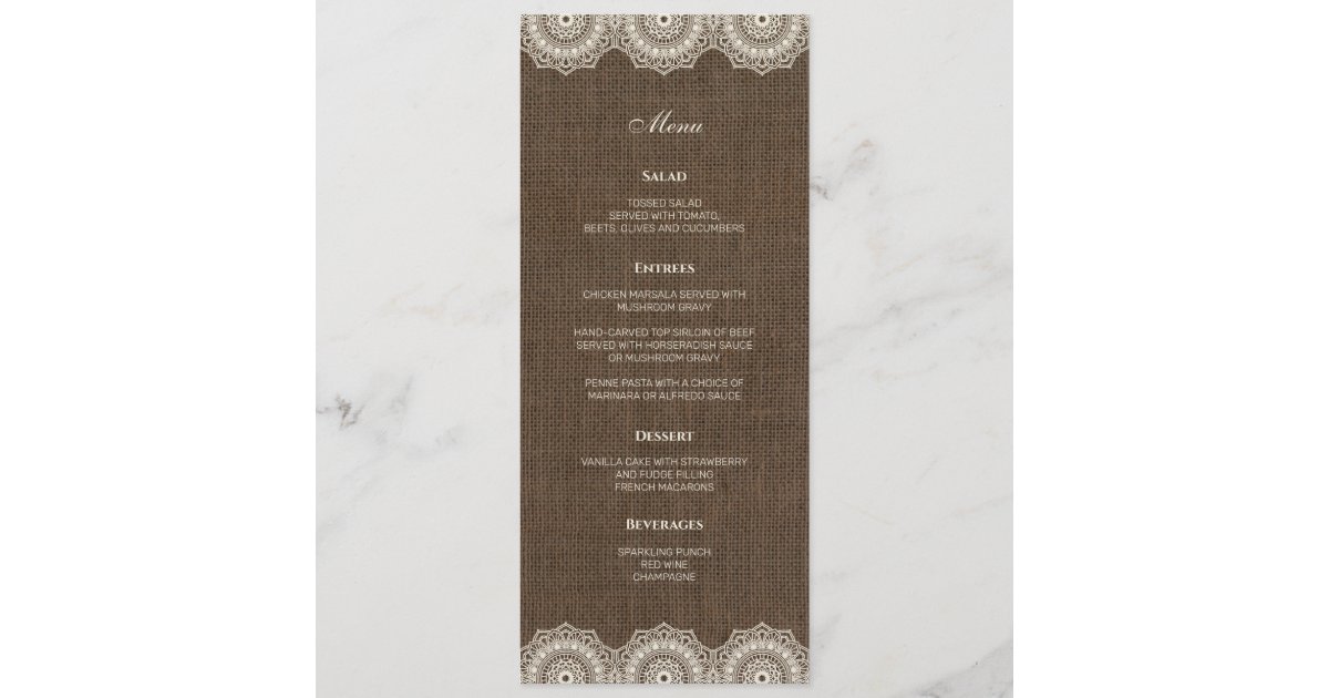 Filipiniana Lace on Burlap Wedding Menu Card | Zazzle