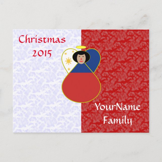 Filipino Angel Black Hair Dressed in Flag Holiday Postcard (Front)