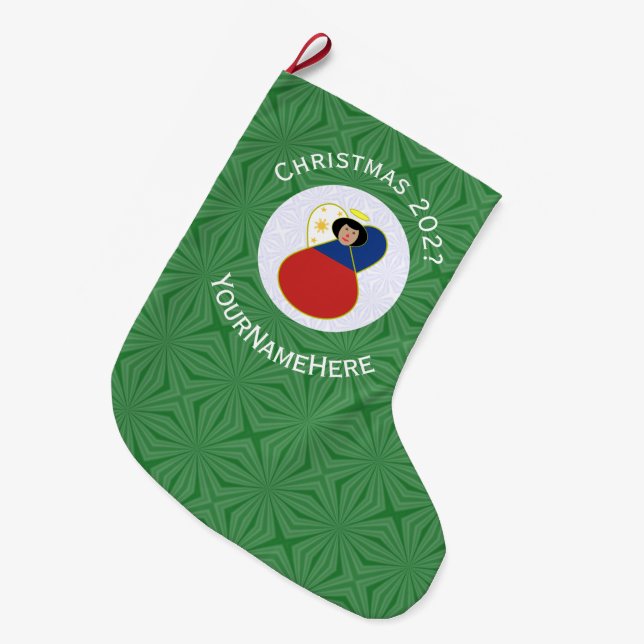 Filipino Angel Christmas Flag Personalized  Large Christmas Stocking (Front (Hanging))