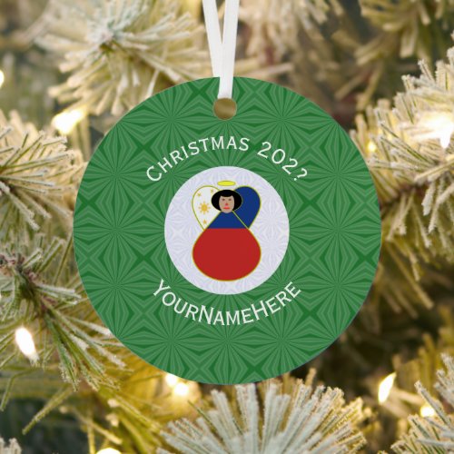 Filipino Angel Christmas Flag Personalized  Metal Ornament