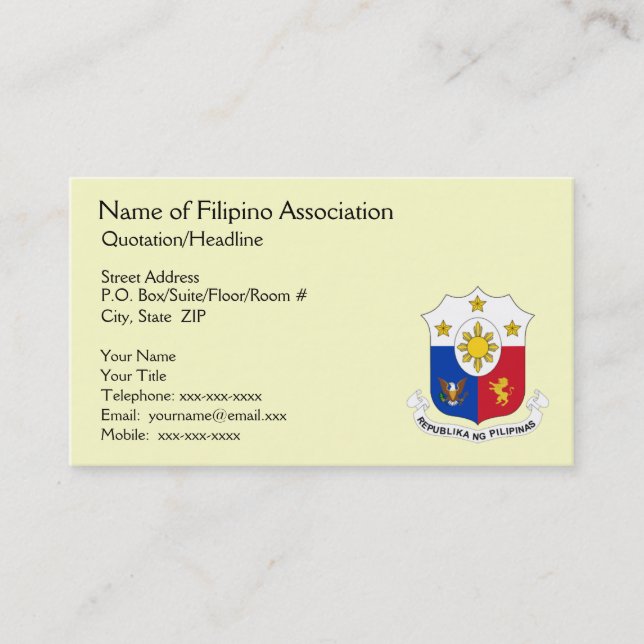 Filipino Association Generic Business Card (Front)