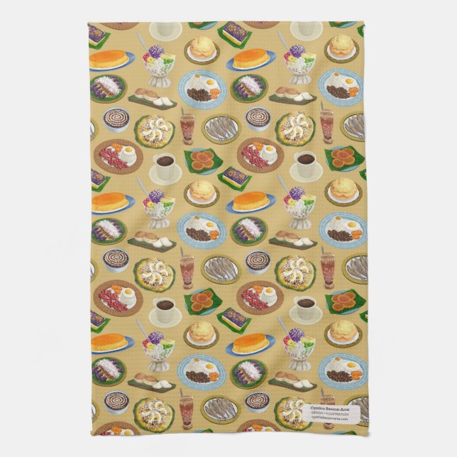 Filipino Breakfast and Meryenda (Snacks) Pattern Kitchen Towel (Vertical)