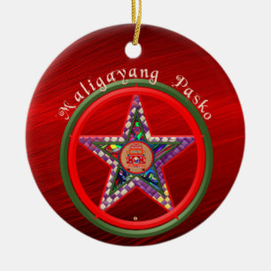 Filipino Christmas Parol & Jeepney Ceramic Ornament