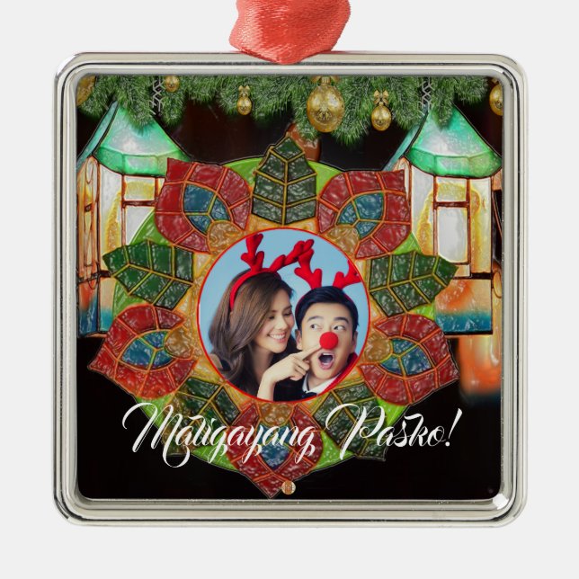 Filipino Colorful Lantern, Parol Style Metal Ornament (Front)