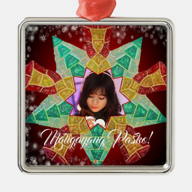 Filipino Colorful Star Lantern, Parol Style Metal Ornament (Front)
