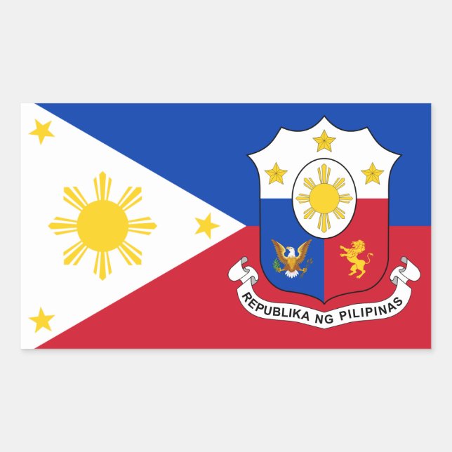 Filipino Flag & Coat of Arms, Flag of Philippines Rectangular Sticker (Front)