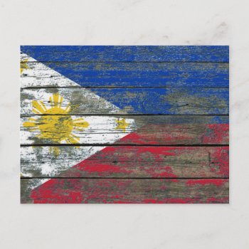 Filipino Flag On Rough Wood Boards Effect Postcard by UniqueFlags at Zazzle