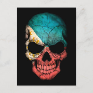Filipino Flag Skull on Black Postcard
