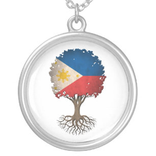 Filipino Flag Tree of Life Customizable Silver Plated Necklace