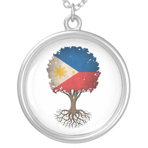 Filipino Flag Tree of Life Customizable Silver Plated Necklace