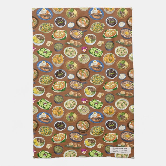 Filipino Food Pattern Kitchen Towel (Vertical)