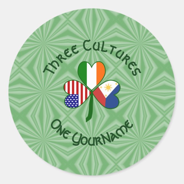Filipino Irish American Flags Shamrock Personalize Classic Round Sticker (Front)