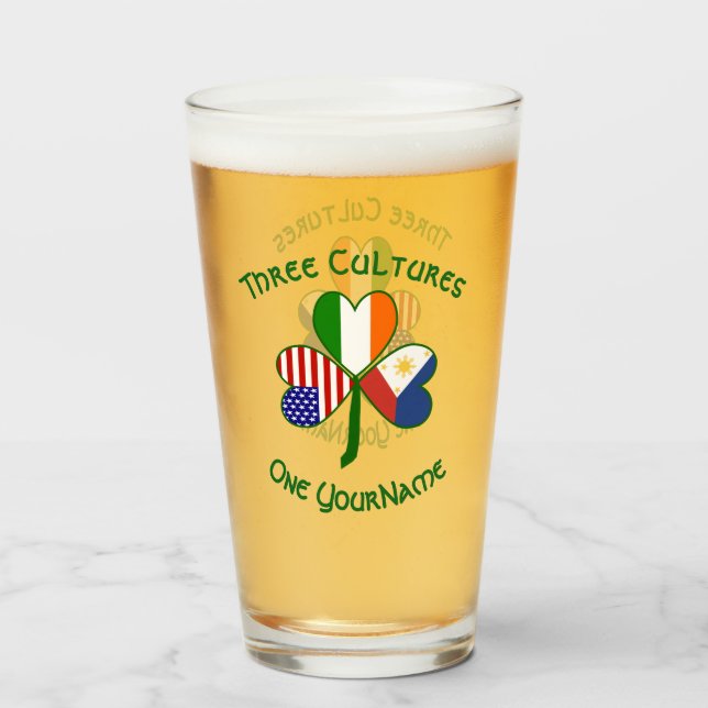 Filipino Irish American Flags Shamrock Personalize Glass (Front Filled)