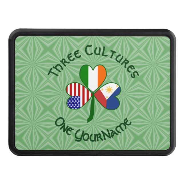 Filipino Irish American Flags Shamrock Personalize Hitch Cover (Front)