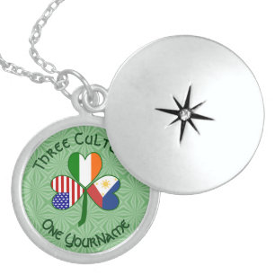 Filipino Irish American Flags Shamrock Personalize Locket Necklace