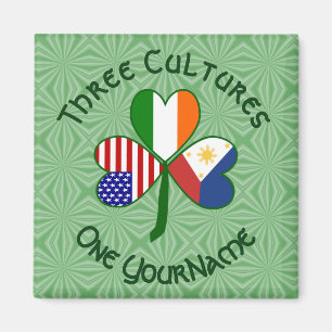 Filipino Irish American Flags Shamrock Personalize Magnet