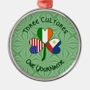Filipino Irish American Flags Shamrock Personalize Metal Ornament