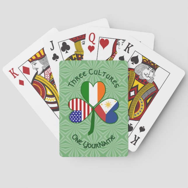 Filipino Irish American Flags Shamrock Personalize Poker Cards (Back)