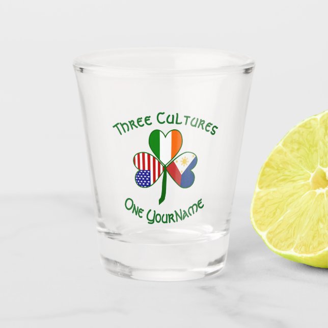 Filipino Irish American Flags Shamrock Personalize Shot Glass (Front)