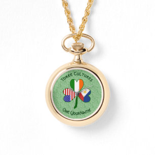 Filipino Irish American Flags Shamrock Your Name Watch