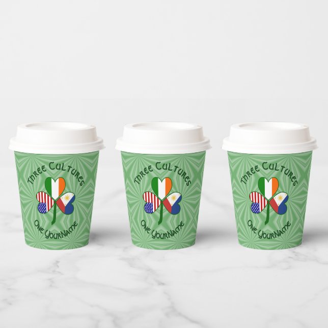 Filipino Irish USA Flags Shamrock Personalize Text Paper Cups (Multi)