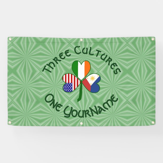 Filipino Irish USA Shamrock Flag Personalized  Banner (Horizontal)