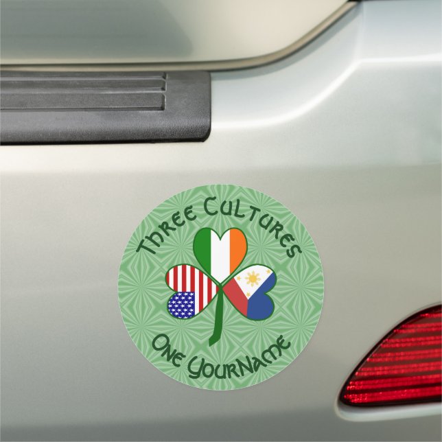 Filipino Irish USA Shamrock Flag Personalized  Car Magnet (In Situ)