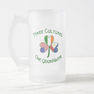Filipino Irish USA Shamrock Flag Personalized Frosted Glass Beer Mug