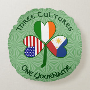 Filipino Irish USA Shamrock Flag Personalized  Round Pillow