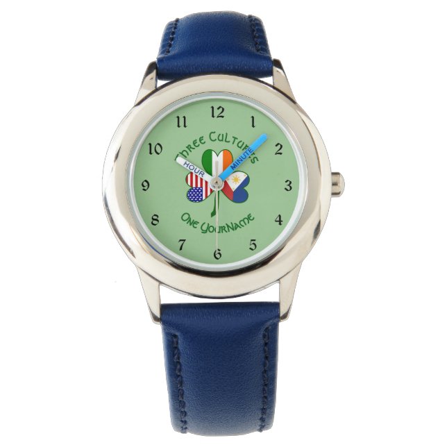 Filipino Irish USA Shamrock Flag Personalized  Watch (Front)