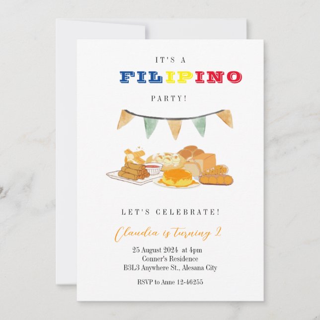 Filipino Party Invitation Filipino Birthday Dinner (Front)