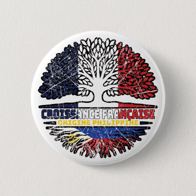 Filipino Philippines French France Tree Roots Flag Button (Front)