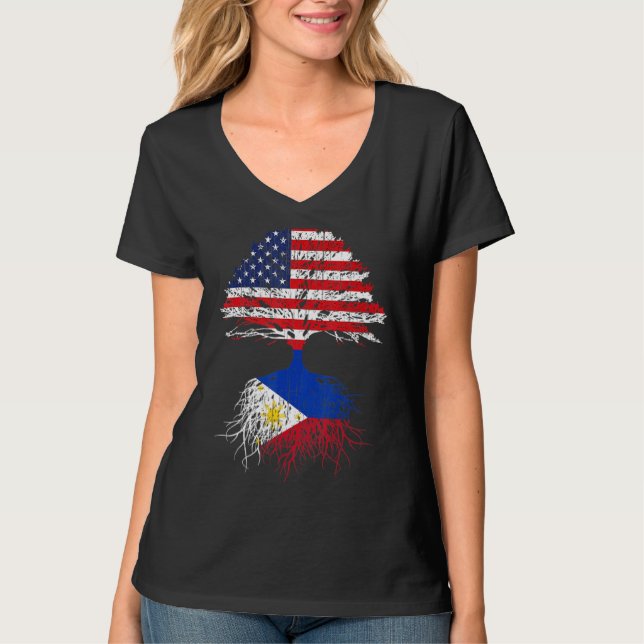 Filipino Roots American Grown Philippines Usa Tree T-Shirt (Front)