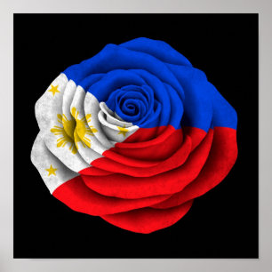 Filipino Rose Flag on Black Poster