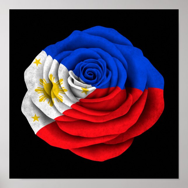Filipino Rose Flag on Black Poster (Front)