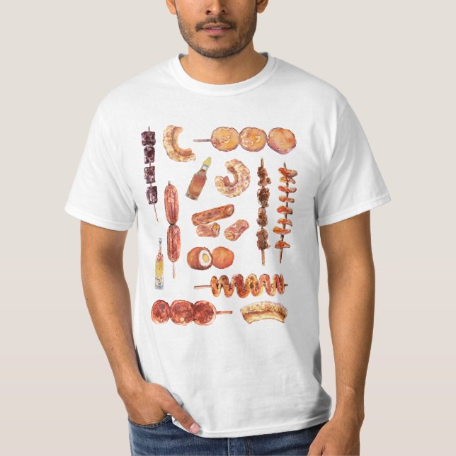 Filipino Street Food in Watercolor Pinoy T-Shirt (Front)