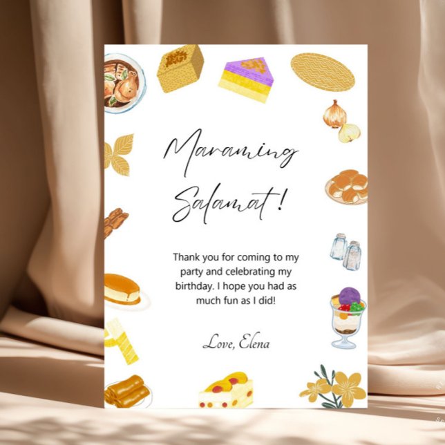 Filipino Thank You Card Philippines Food Theme (Filipino Thank You Card Editable and Printable Philippines Themed After Party Thank You Card, Marami)