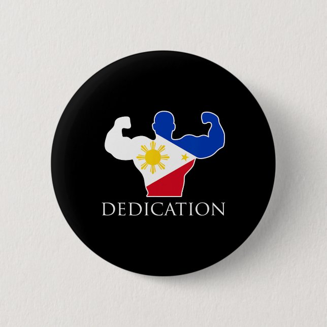 Filipino Weightlifting Philippines Flag Bodybuilde Button (Front)