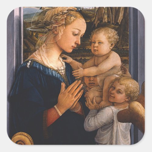 Filippo Lippi_ Madonna And Child With Two Angels Square Sticker