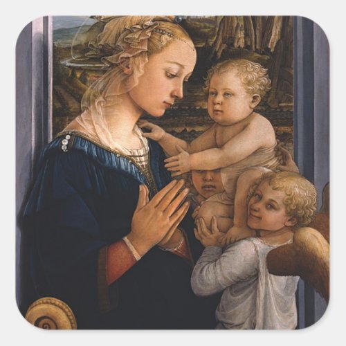 Filippo Lippi_ Madonna and Child with two Angels Square Sticker