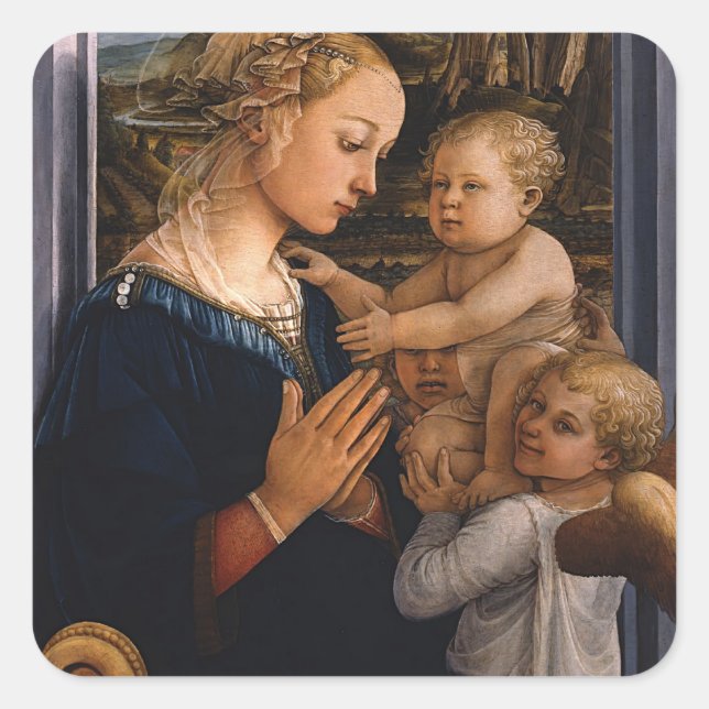 Filippo Lippi- Madonna and Child with two Angels Square Sticker (Front)