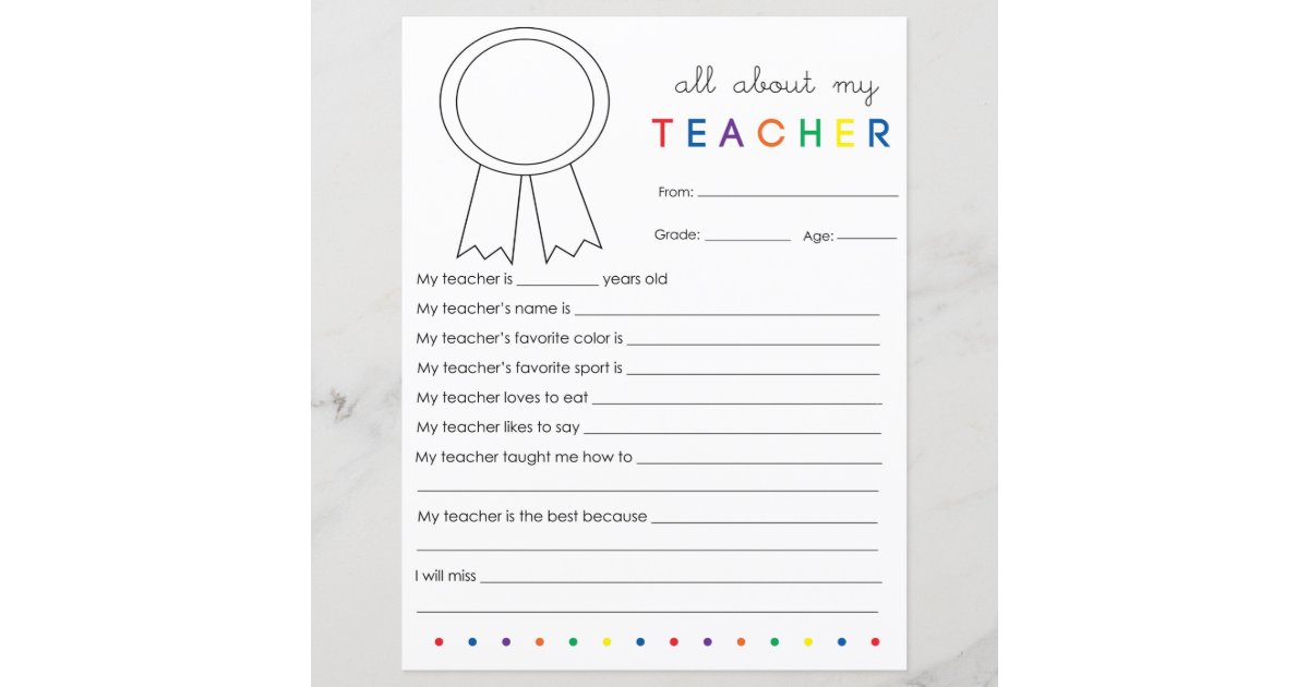 Fill in Blank All About My Teacher