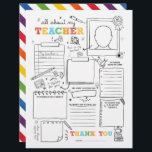 Fill in Blank All About My Teacher End-of-School<br><div class="desc">This is such a great end-of-year gift for teacher.  They can also be used for teacher appreciation,  general gifts,  or just because.</div>
