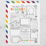 Fill in Blank All About My Teacher End-of-School<br><div class="desc">This is such a great end-of-year gift for teacher.  They can also be used for teacher appreciation,  general gifts,  or just because.</div>