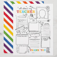 Fill in Blank All About My Teacher End-of-School