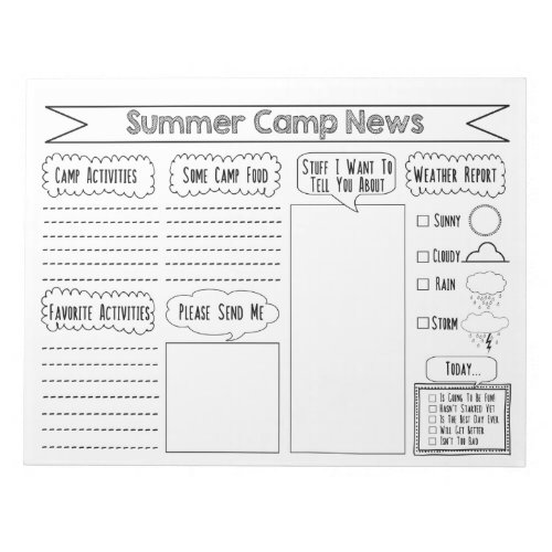 Fill in Blank Summer Camp Stationary Notepad