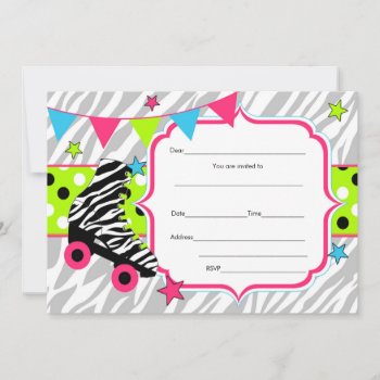 Fill In Blanks Invitation Roller Skating Neon by pinkthecatdesign at Zazzle