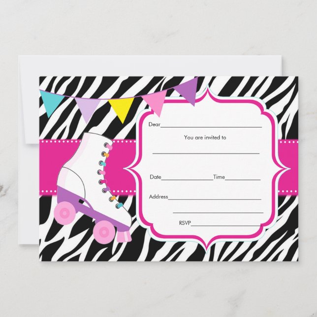 Fill in blanks invitation roller skating zebra  (Front)