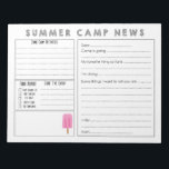 Fill in Camp Letter - Cute Summer Camp Stationary Notepad<br><div class="desc">I designed this cute summer camp stationery to encourage kids to keep in touch with their family and/or friends by making it a fun fill in camp letter. This summer camp news stationary has a fun summer feel to it with the pink popsicle. This Summer Camp News printable has different...</div>
